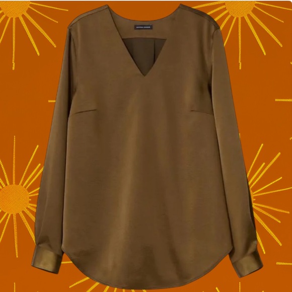 UNIVERSAL STANDARD EVA SATIN V-NECK BLOUSE CARAMEL SZ 2XS ( 6-8 ) - Picture 5 of 13